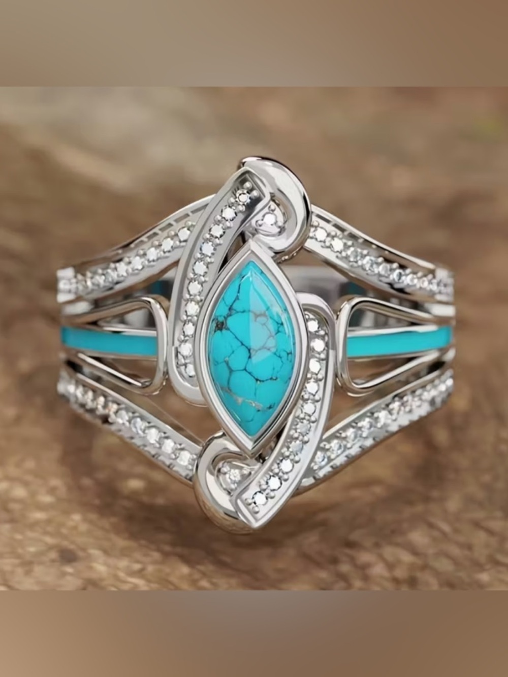 Bohemian Style Inlaid Synthetic Turquoise Ring. - Picture 2 of 5